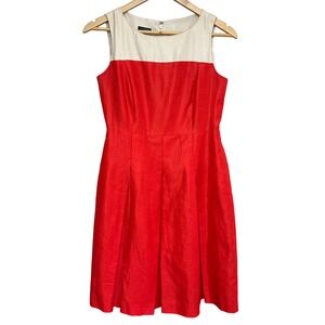 Talbots Color Block Pleated Dress Women 4P Red Sleeveless Fit Flare Party Preppy